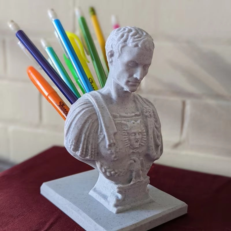 Estatua de Julio Cesar, soporte de bolígrafos para mantener orden y eficiencia